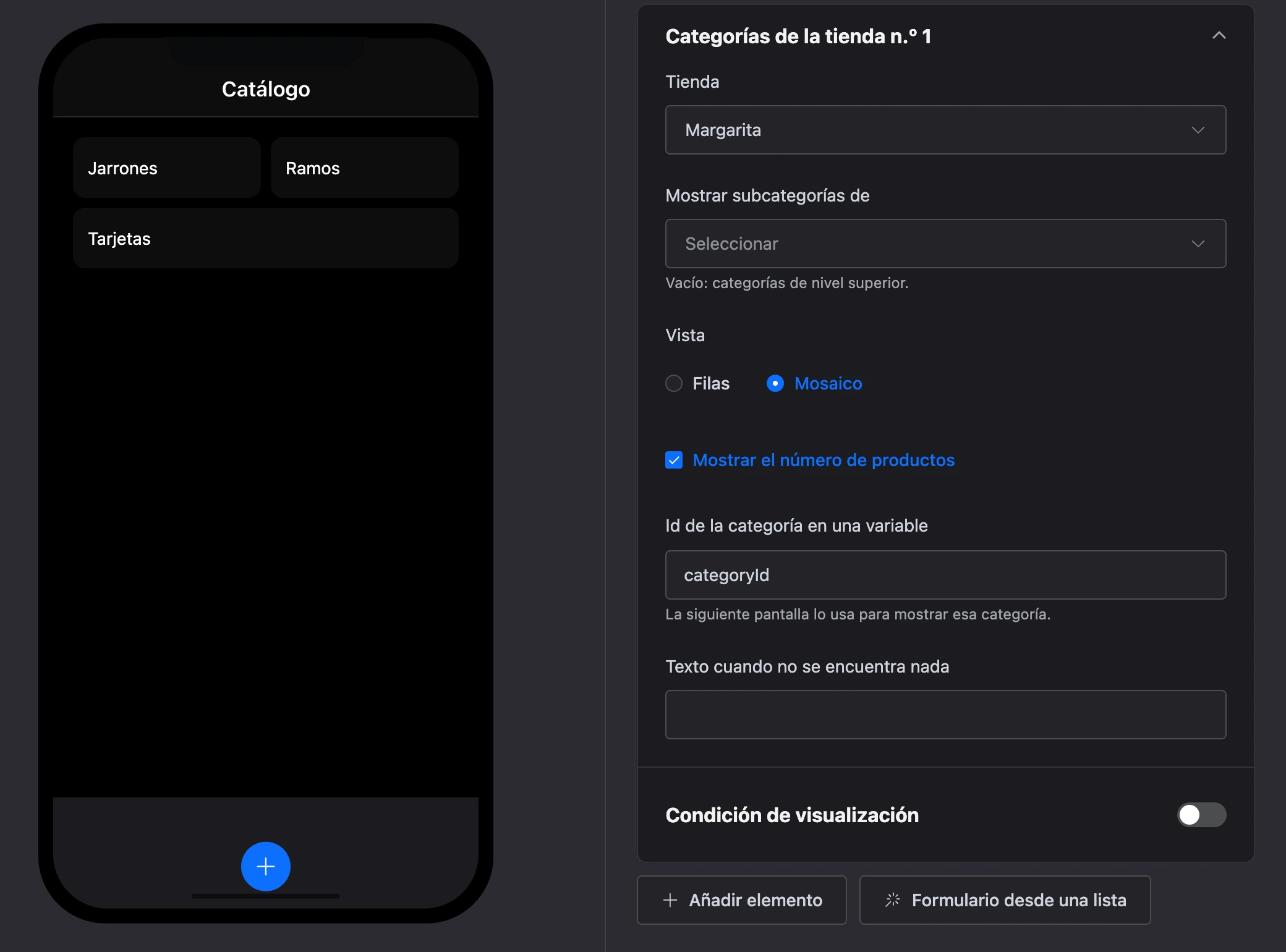 El elemento «Categorías de la tienda»: categorías como mosaico y la configuración del elemento
