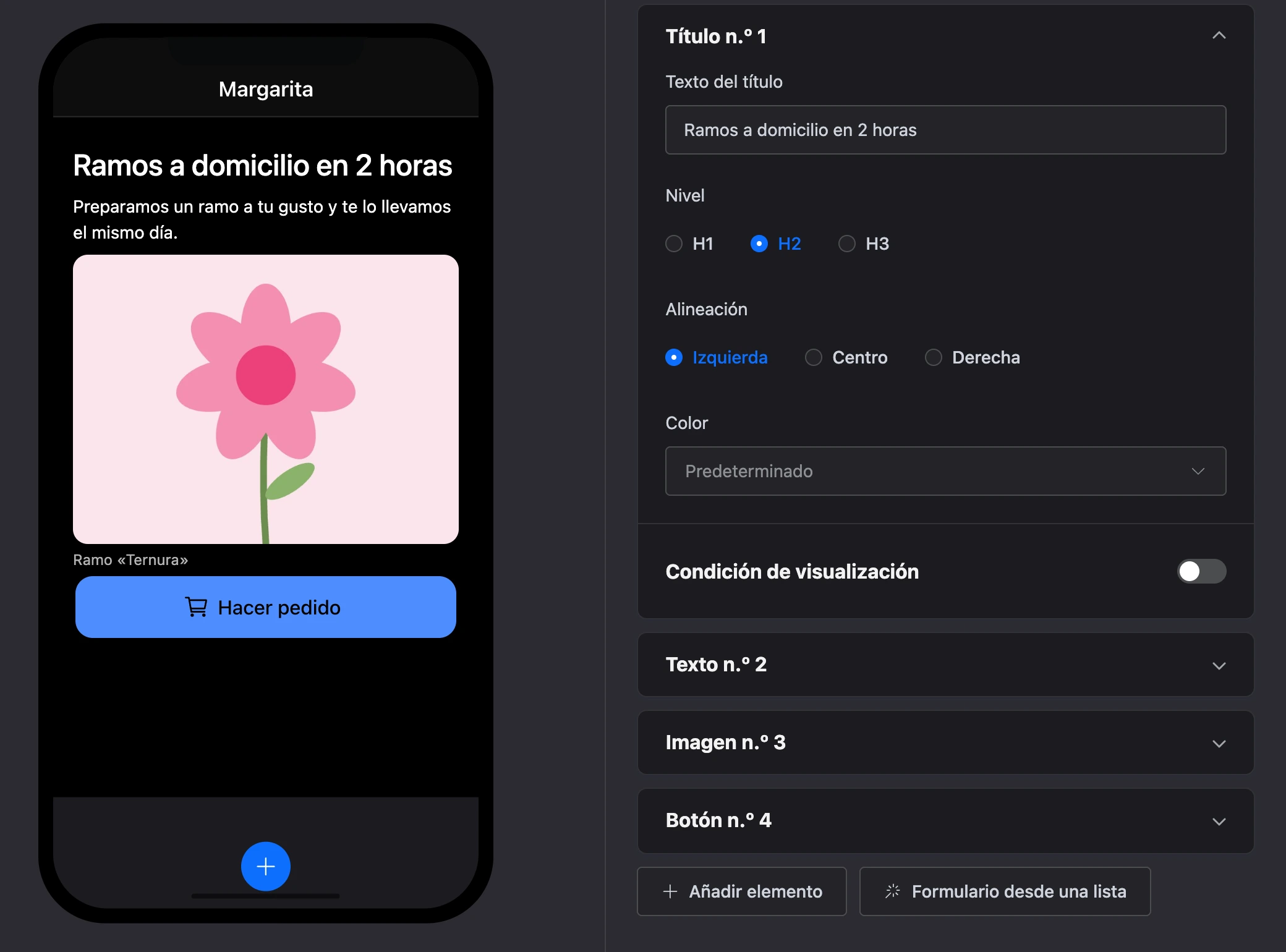 El elemento «Título»: un título en la pantalla y su configuración