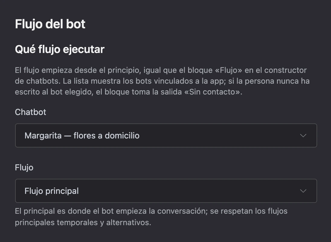 Bloque Flujo del bot: el bot y «Flujo principal»