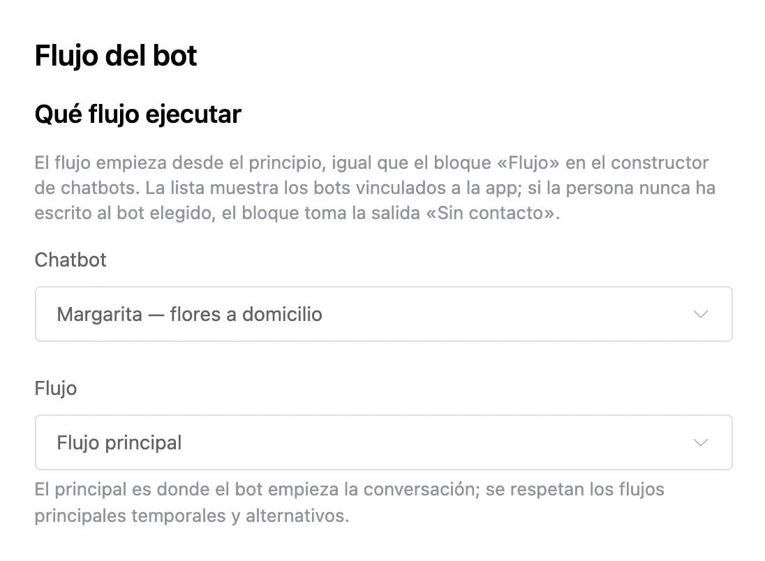 Bloque Flujo del bot: el bot y «Flujo principal»