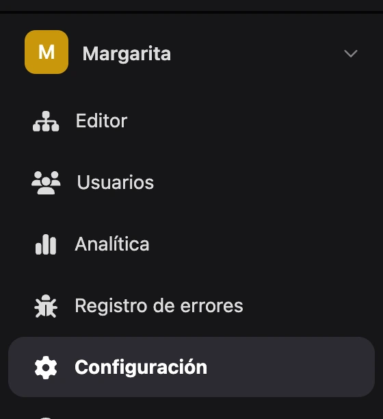 Menú de la app: selector y secciones