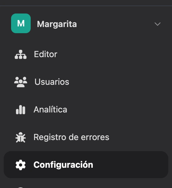 Menú de la app: selector y secciones
