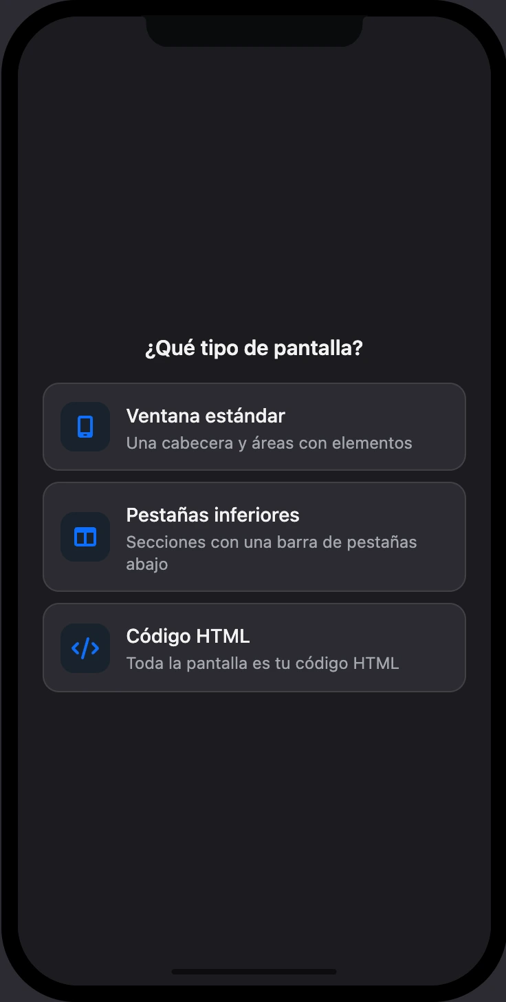Pantalla vacía: elegir el tipo de pantalla