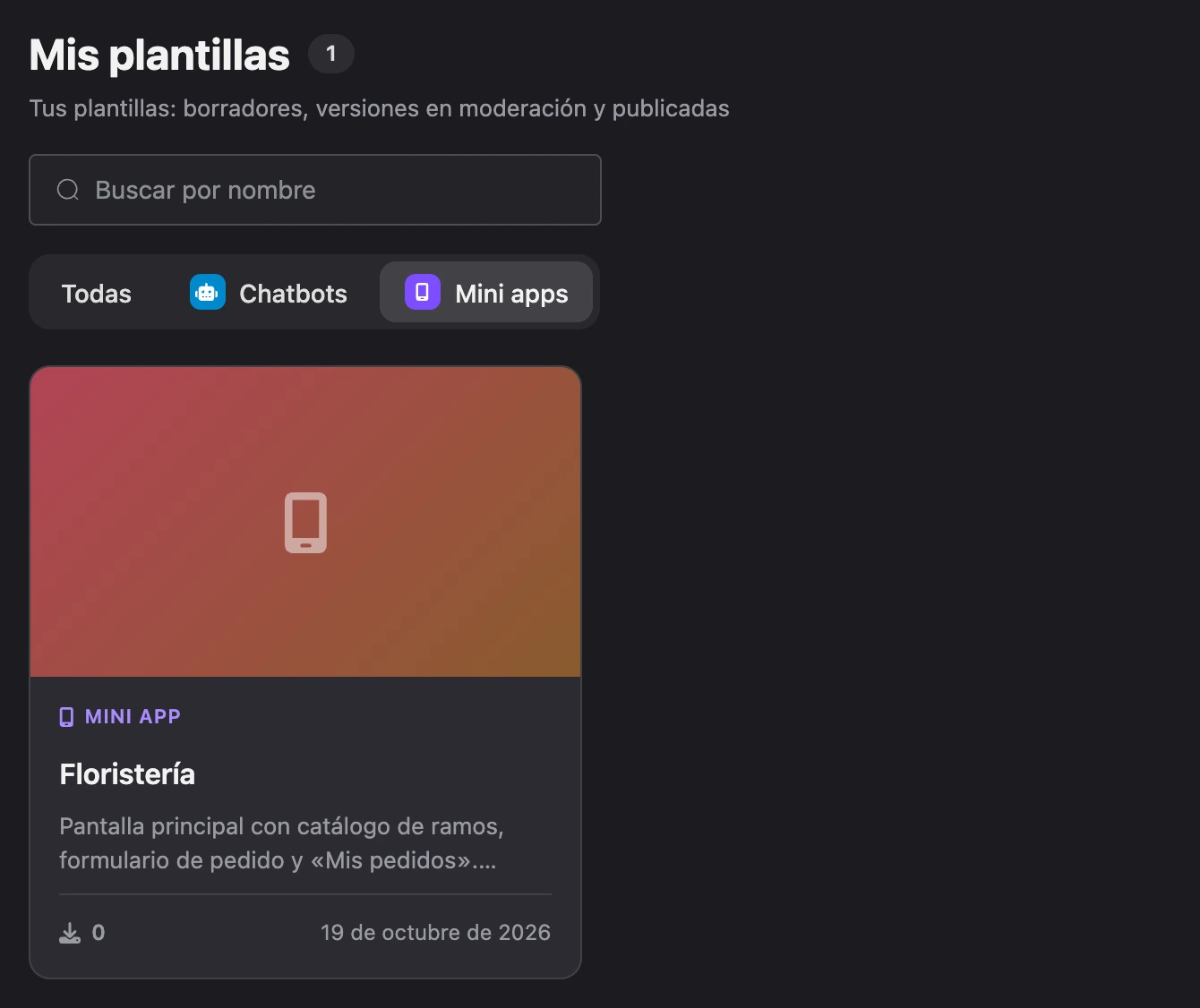 Catálogo de plantillas: tu propia plantilla de mini app