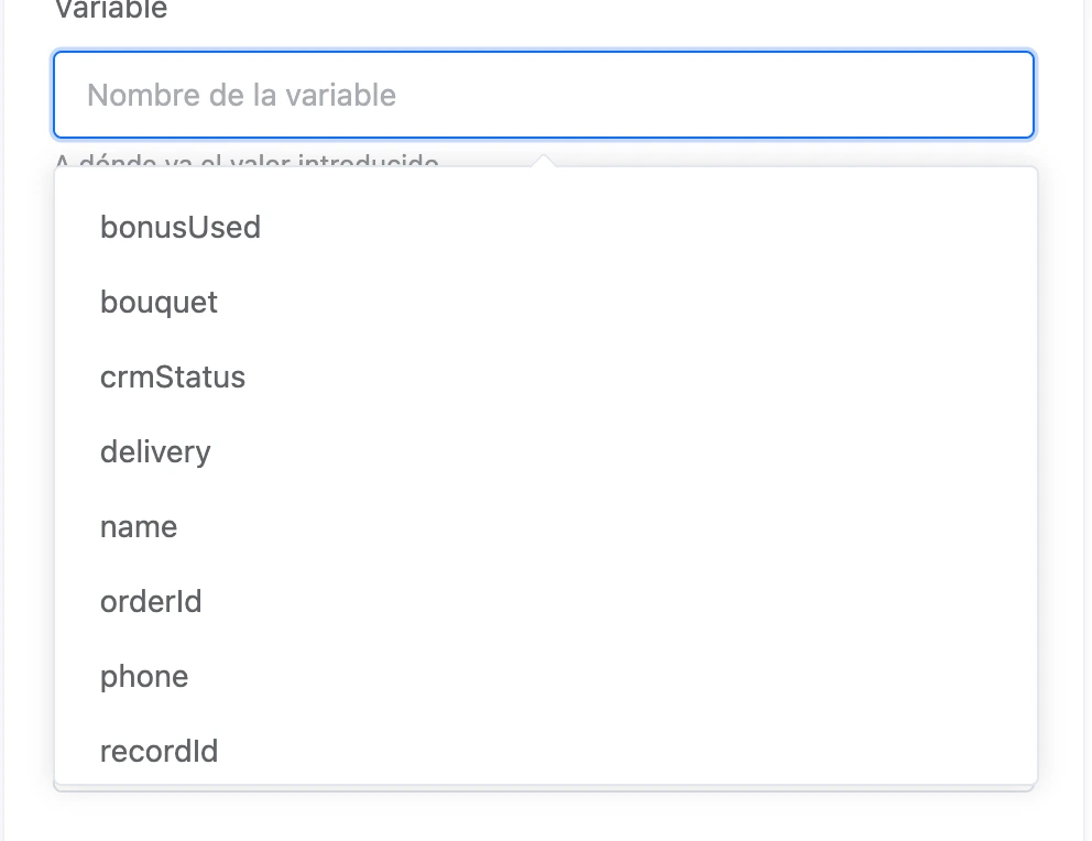 Sugerencias de nombres de variables en el campo Variable