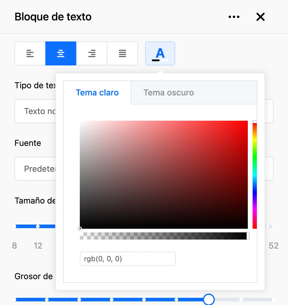 Selector de color: pestañas del tema claro y oscuro