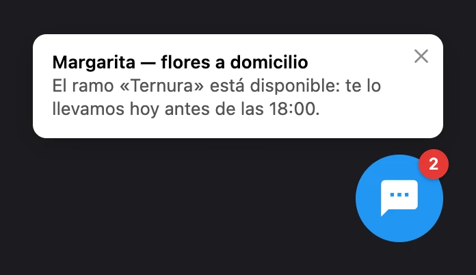 Widget minimizado: vista previa de la respuesta e indicador