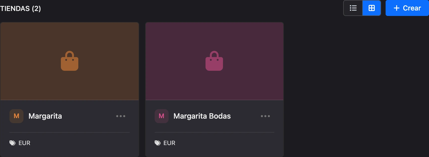 Lista de tiendas en forma de tarjetas