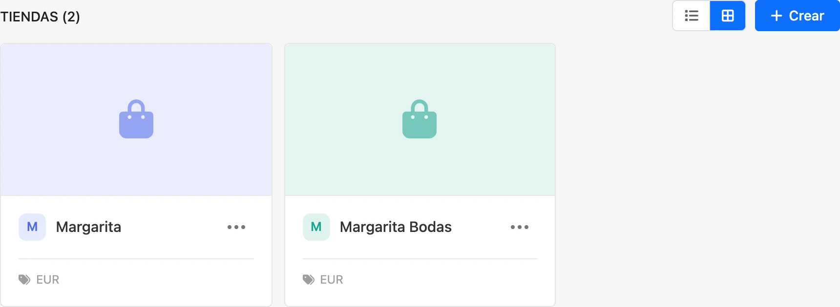 Lista de tiendas en forma de tarjetas
