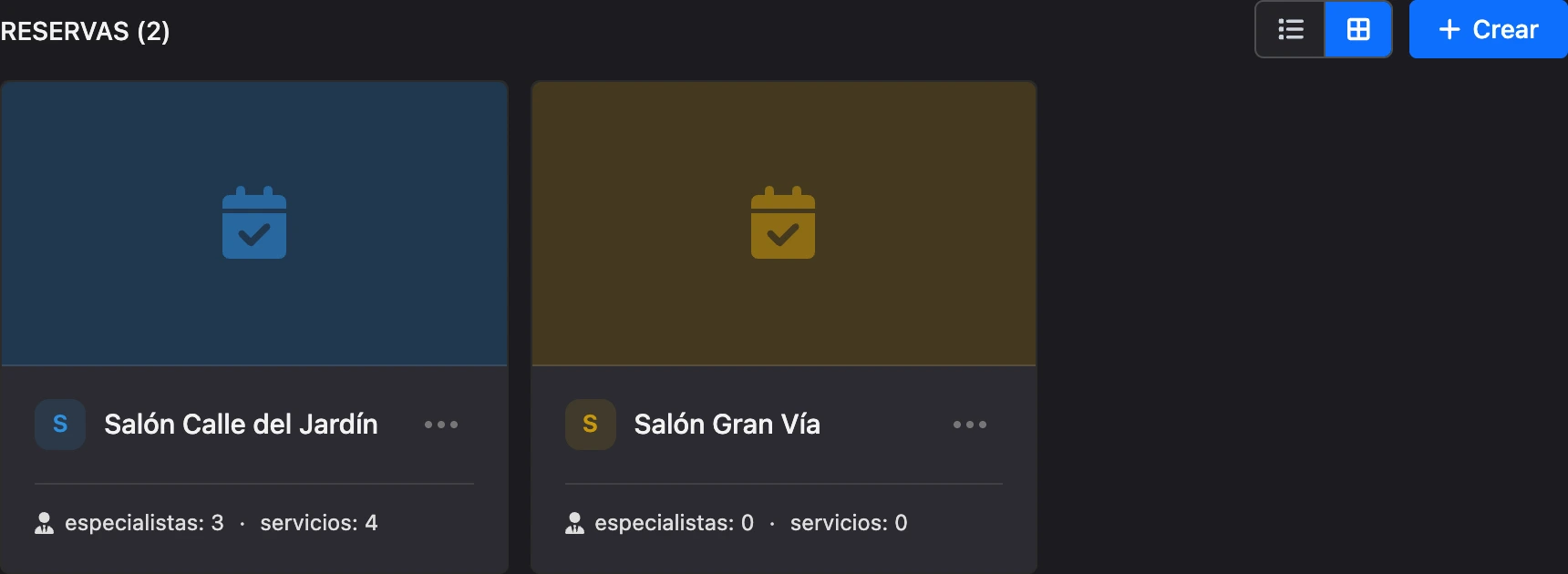 Lista de sucursales en forma de tarjetas