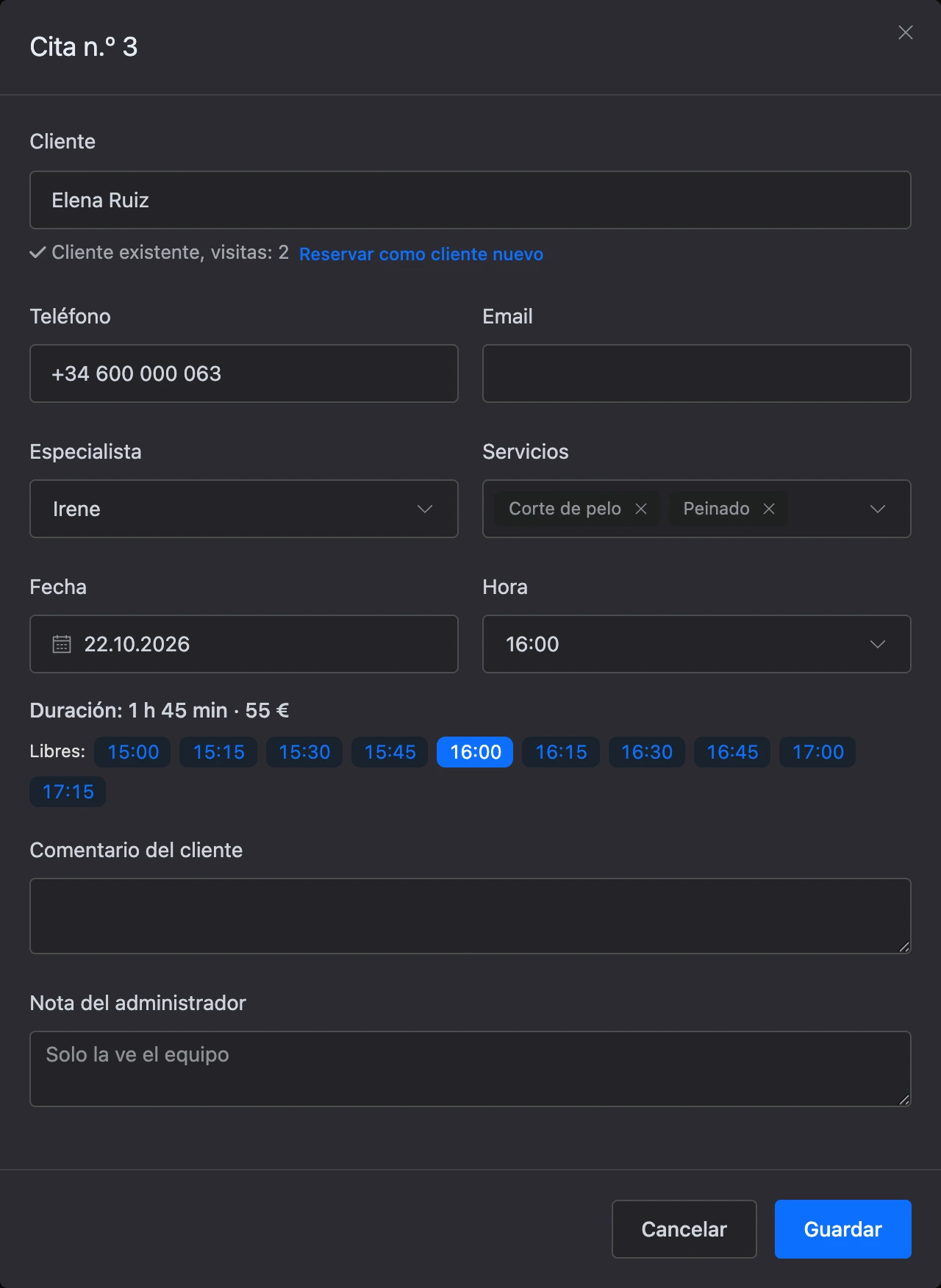 Una cita de dos servicios con un mismo especialista