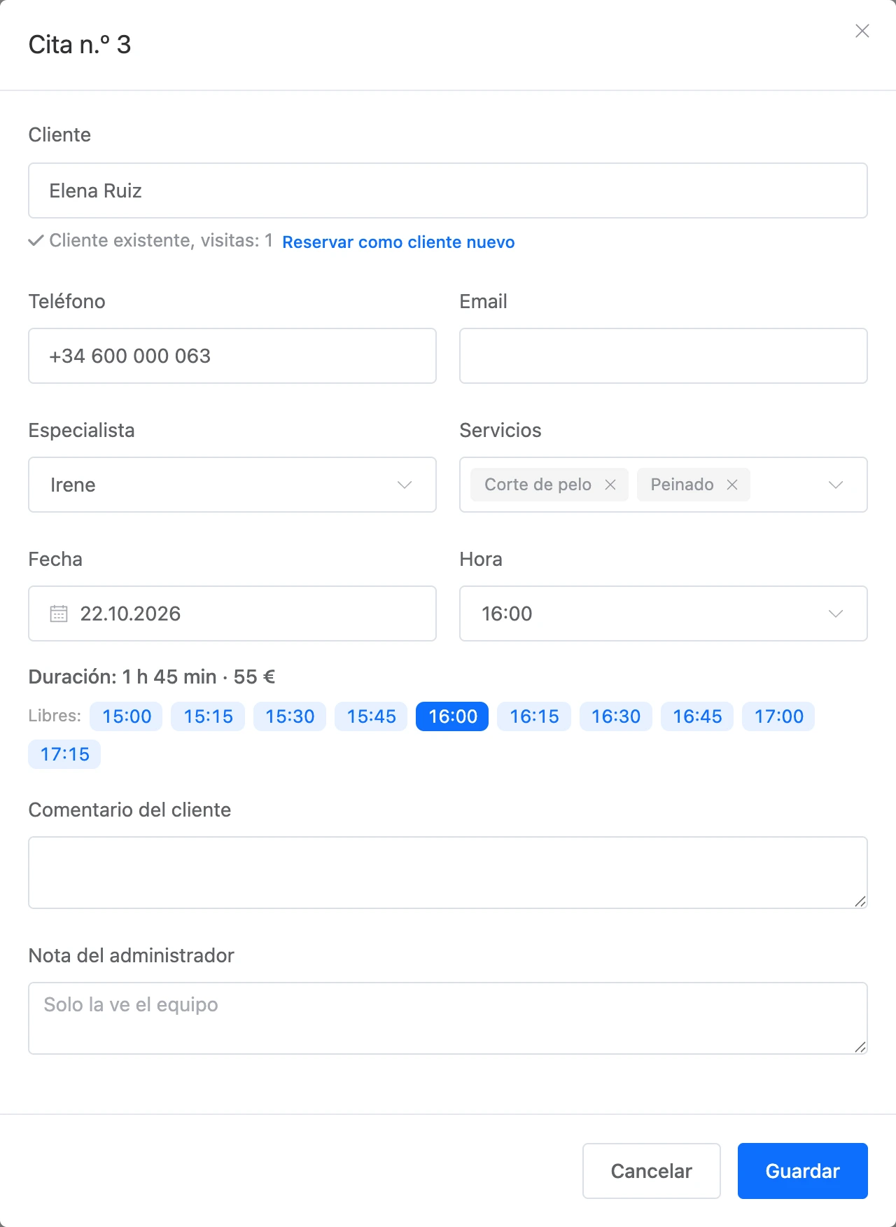 Una cita de dos servicios con un mismo especialista