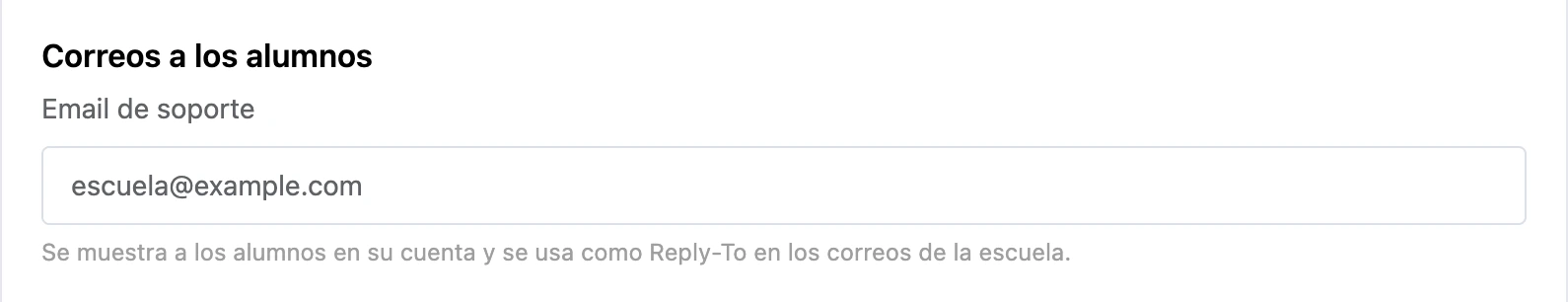 El campo Email de soporte