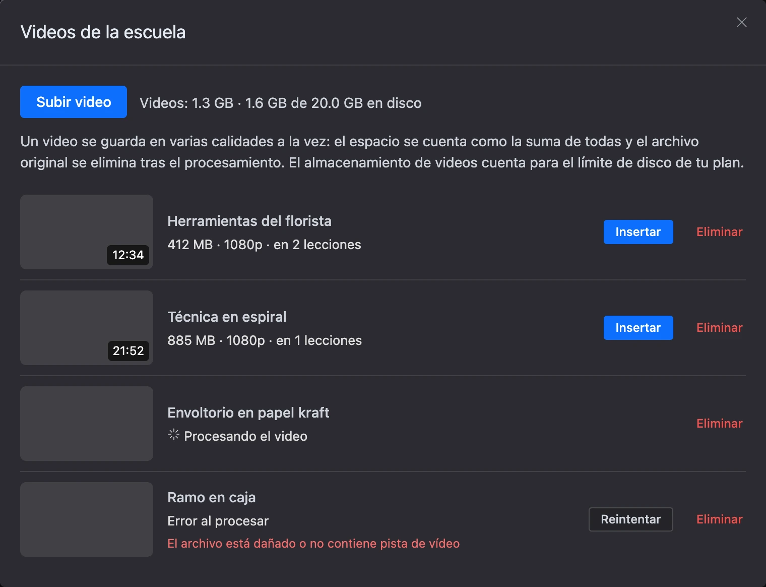 La ventana Videos de la escuela