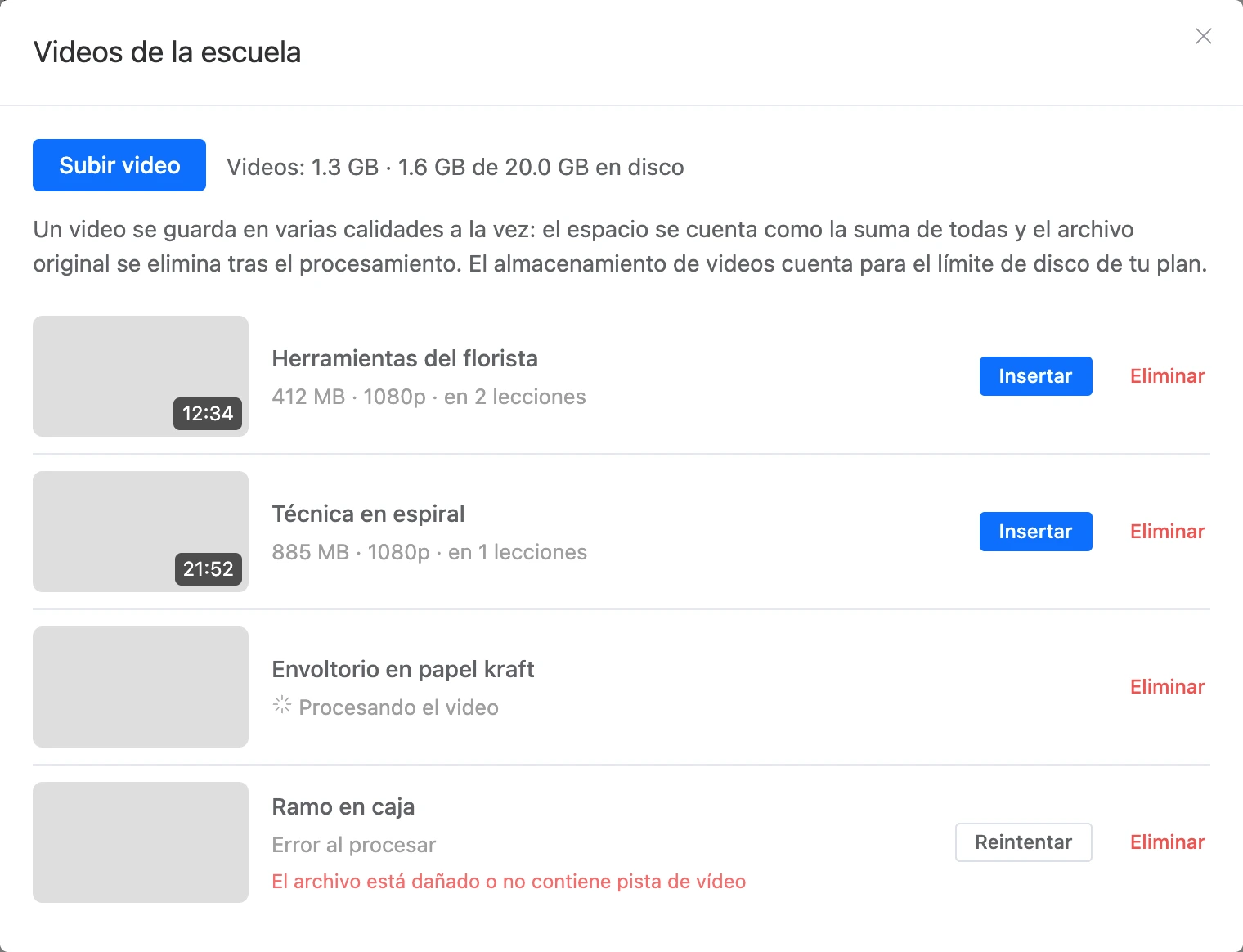 La ventana Videos de la escuela