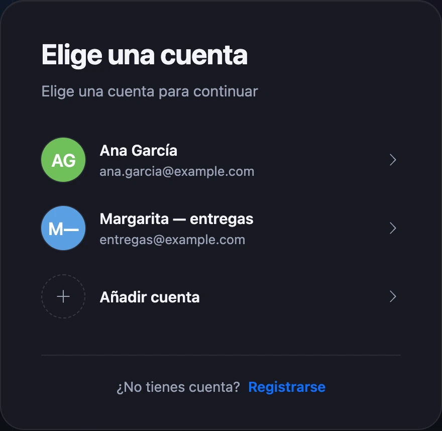 La lista «Elige una cuenta» en la página de inicio de sesión