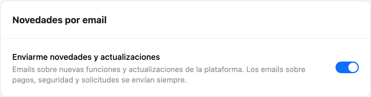 La tarjeta «Novedades por email»