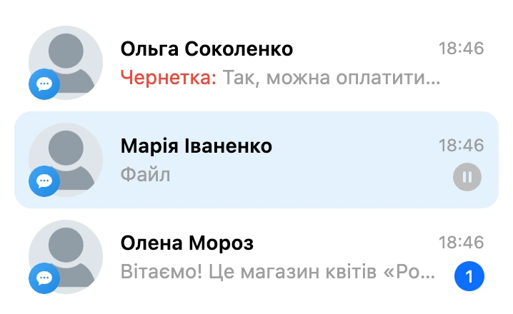 Позначка «Чернетка» в рядку діалогу з ненадісланим текстом